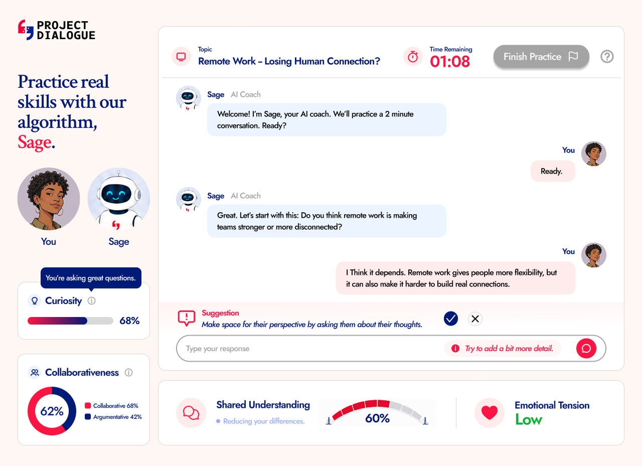 First iteration of the AI conversation screen used during onboarding to learn more about the user