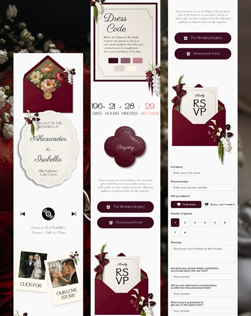 Mood board reference: a formal card invite with a wax-seal envelope motif