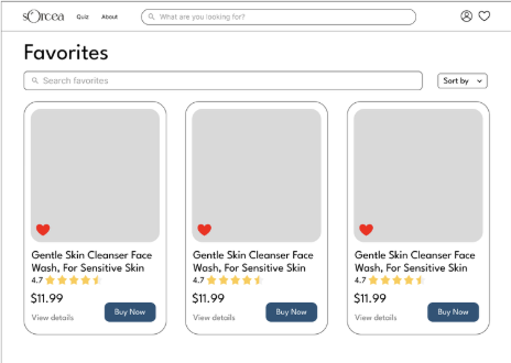 Favorites page design 2 with horizontal cards