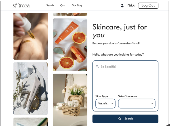 Sorcea skincare platform after redesign