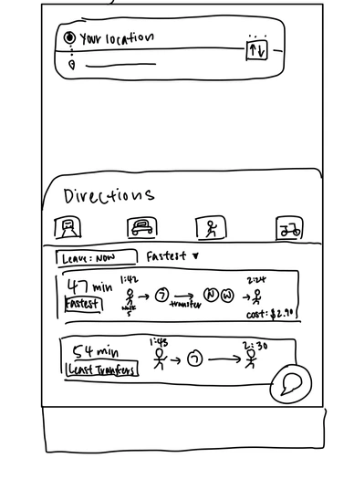 Commute layout Design 2: horizontal cards showing multiple routes at a glance