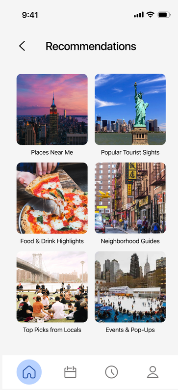 Recommendations Design 1: photo grid layout
