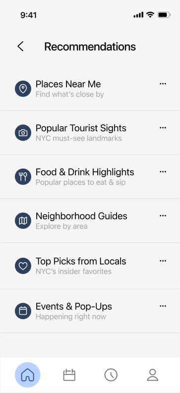 Recommendations Design 2: icon list layout with dark navy circles